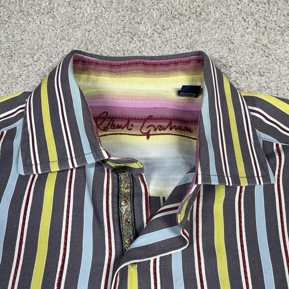 Robert Graham Shirt Mens Medium Button Up Rainbow Stripes Flip Cuffs Colorful - Picture 2 of 14
